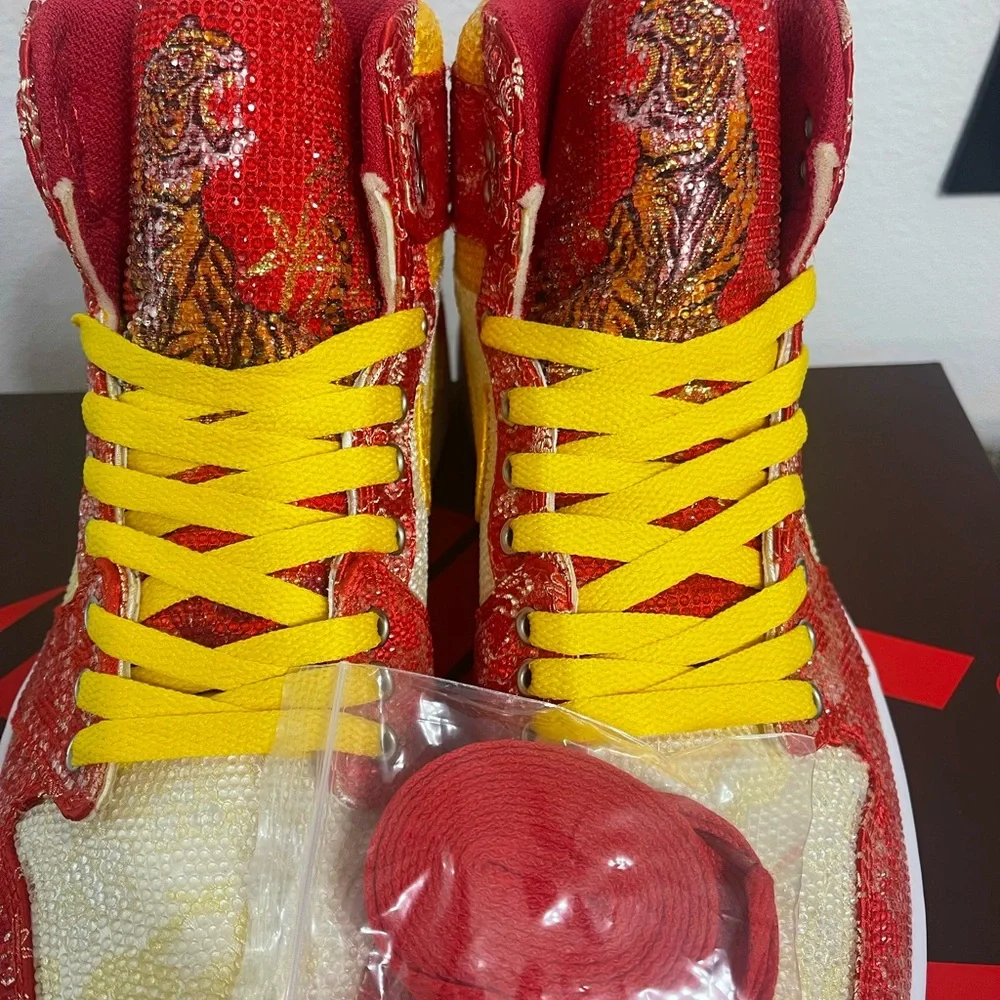 Custom Red, Yellow Rhinestone Crystal Nike Air Jordan Sneakers,Size Euro 41,